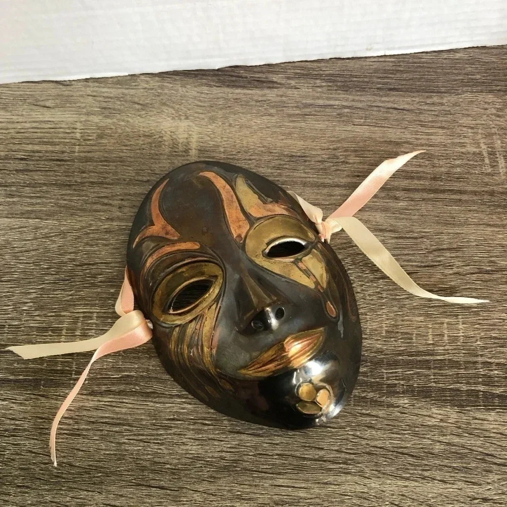 Vtg Brass Mask Wall Decor